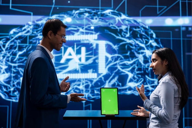 engineers high tech facility use ai machine learning mockup tablet 482257 105874